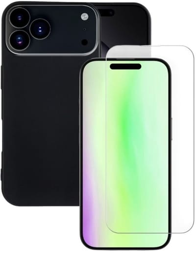 Soft Back Cover Hoesje Geschikt voor: Apple iPhone 17 Pro Silicone Zwart + 1x Tempered Glass Screenprotector - ZT Accessoires