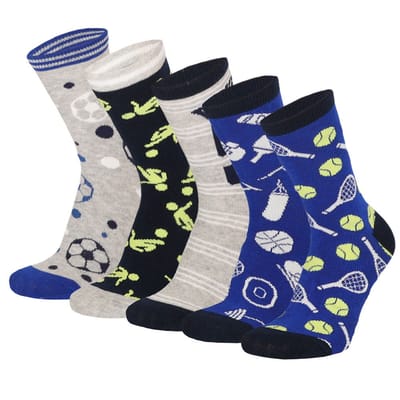 Kleurrijke Kindersokken jongens Sport Blauw/Grijs 5-Pak - 27/30
