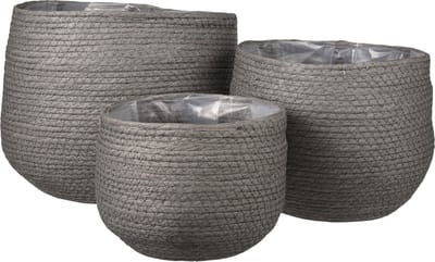Mica Decorations Jorck Plantenmand - Set van 3 - H24 x Ø26 cm - Papier - Grijs