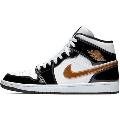 Jordan 1 Mid Patent Noir Blanc Or 2019 47.5