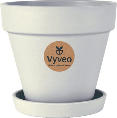 Vyveo - Bloempot Oslo met onderzetter - 14x12 - Lichtgrijs - Bloempot voor binnen en buiten - Lichtgewicht - Breukbestendig - Vorstbestendig - UV-bestendig