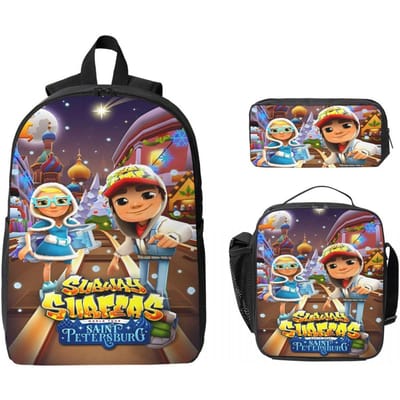 3-delige Subway Surfers Schooltassen Set voor Kinderen Etui Rugzak Sets met Lunchbox Voor Basisschoolleerlingen Dagrugzak black