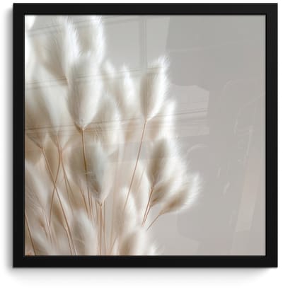 Poster in lijst - Fotolijst 40x40 cm - Posters - Pluimen - Beige - Minimalistisch - Posterlijst zwart - Decoratie - Wanddecoratie woonkamer - Muurdecoratie slaapkamer