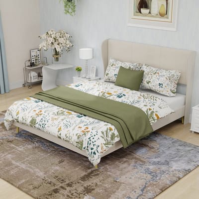 Tweepersoonsbedden - 140x200CM - Modern Minimalistisch Zacht Bed Pluche Hoofdbord Lage Box - Beige (Geen Matras)