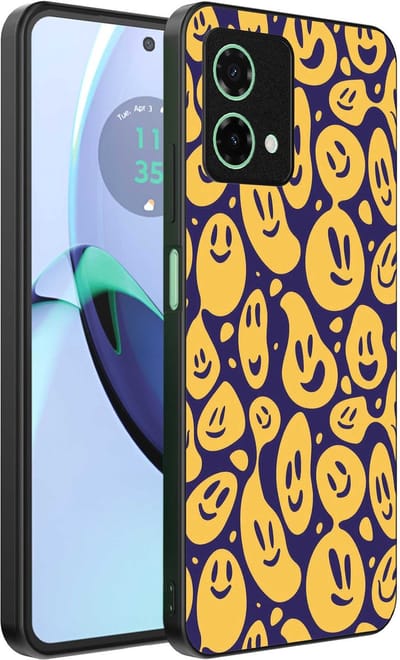 Geschikt voor Motorola Moto G84 Telefoonhoesje met smiley opdruk - TPU backcover case emoji design - Paars Geel - Smartphonica geschikt voor Motorola Moto G84