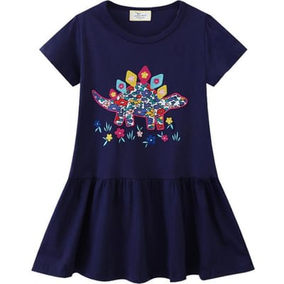 Zomer Nieuwe Meisjesjurk Europese en Amerikaanse Cartoon Borduurwerk Gebreide Prinsessenjurk Schattige Kinderjurk 110CM blue
