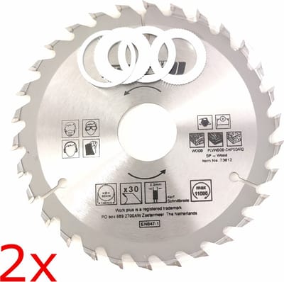 2X TCT 30 tands Cirkelzaagblad Ø 140 x 2.2 x Ø 30mm Carbide tanden incl 4 verloopringen (12)