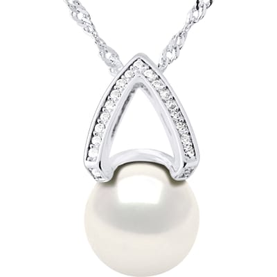 Witte parelhalsband 10 mm zirkoniumoxiden - 925 zilver