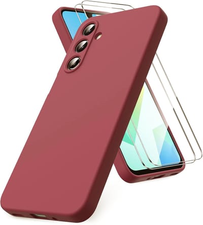 Liquid Silicone Case met 2x Screenprotector - Bordeaux - Shockproof Hoesjes Geschikt voor: Samsung Galaxy A17