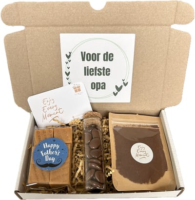 Opa koffie mini brievenbus cadeau - Vaderdag - opa - koffie - fudge - mokkaboontjes