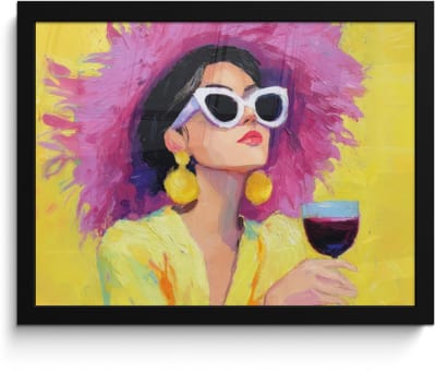 Poster in lijst - Fotolijst 40x30 cm - Posters - Vrouw - Hoed - Paars - Wijn - Posterlijst zwart - Decoratie - Wanddecoratie woonkamer - Muurdecoratie slaapkamer