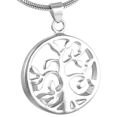 Aramat Jewels | Gedenkhangers | Stalen Ashanger Levensboom – Symbolisch Gedenksieraad Zilverkleurig | Opgewerkt-2.7x2.3cm | |20mm | Staal | Volwassenen | Verkleurd niet