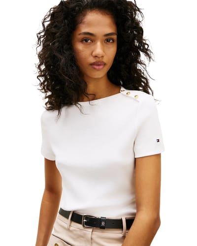 Tommy Hilfiger Gold Button Slim Ss Tee Ecru Taglia: L | Maglie Sportivi Outlet | Donna | Marrone