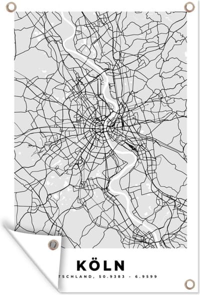 Muurdecoratie Stadskaart - Duitsland - Plattegrond - Köln - Kaart - 120x180 cm - Tuinposter - Tuindoek
