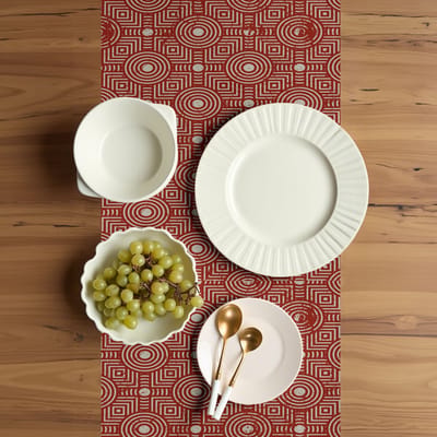 ABAKUHAUS Geometrische tafelrunner – Grunge-monochrome vormen – 40x180 cm – polyester, paprika/grijs/geel