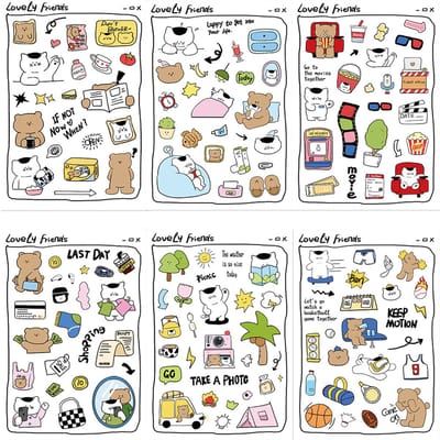 Stickervellen met Schattige Beertjes, Katten en allerlei plaatjes - 8 vel 11x16CM - Kawaii Stickers voor Journal, Agenda etc. Ook leuk voor kinderen
