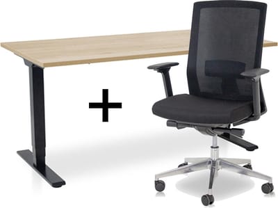 Zit-sta bureau elektrisch verstelbaar +  ERGO Bureaustoel | ARBO COMFORT NEN-EN 527 Thuiswerkset | frame bureau zwart - bureaublad robuust eiken | 160x80 cm