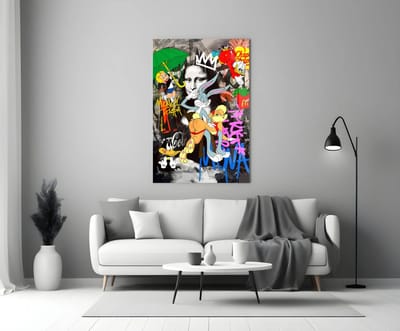Glasschilderij – Pop Art Collage – Street Art Stijl – Moderne Wanddecoratie - 90 x 60 cm