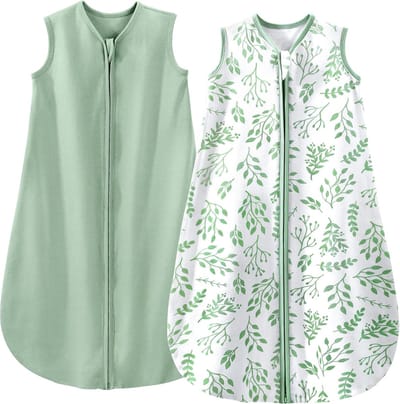 Slaapzak voor baby's, set van 2 stuks, 100% katoen, 0,5 TOG, zomerslaapzak, ademend, babyslaapzak 67 cm, voor jongens en meisjes, pasgeborenen, 0-6 maanden
