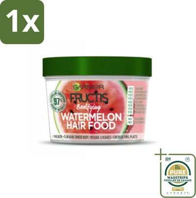 1 x Garnier - Fructis Hair Food Watermelon - 3-in-1 Haarmasker - Futloos Haar - 400 ml- Haarmasker - Futloos Haar - Hydratatie - Watermeloen - 3-in-1