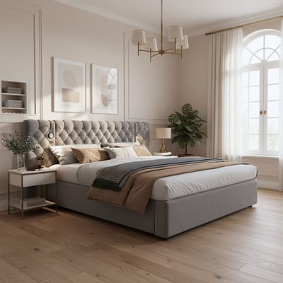 Tweepersoonsbed - 160x200 cm - Gestoffeerd Bed met Led en Berging - Hydraulisch - Fluweel - Grijs