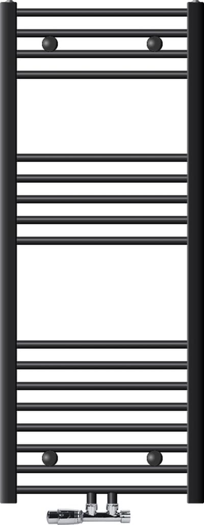 Badkamerradiator middenaansluiting 500x1200 mm antraciet recht met wandaansluitset LuxeBath