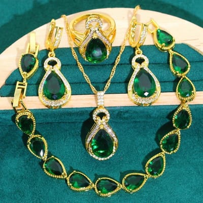 Bijoux AAA Zircon Bracelet Collier Boucles d'oreilles Bague Ensemble de Bijoux en Or pour Femmes 10 yards blue