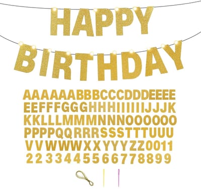Dailygoods- Banners 107 Stuks - Alfanumerieke Banner - Gepersonaliseerde Versieringen - Verjaardag/Kerstmis - Feestdecoratie - Gouden Ontwerp