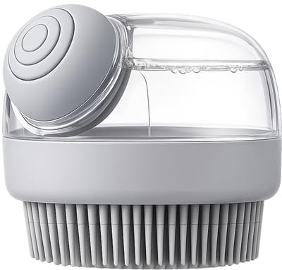 OLOEY Hondenbadborstel met shampoodispenser | Siliconen verzorgingsborstel voor honden, katten en puppy's | Rubberen borstel voor wassen, verwijderen van losse haren en massage | Ergonomisch ontwerp voor gebruik met één hand