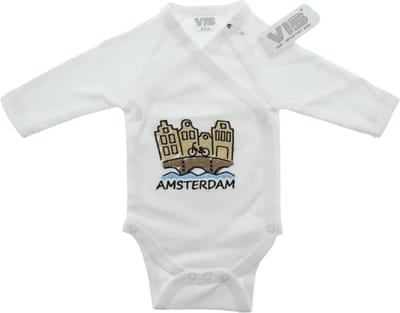 VIB® - Overslag romper 'AMSTERDAM' - wit (0-3 m) - Babykleertjes - romper - rompertjes - rompertjes met tekst - baby cadeau - baby aankondiging - overslagromper