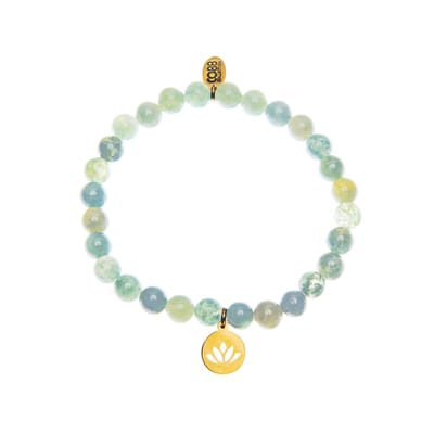 CO88 Collection 8COSAM-220042 Kralenarmbandje Met Hangertje Lotusbloem - 6 mm Dikte - Licht Groen - Goudkleurig