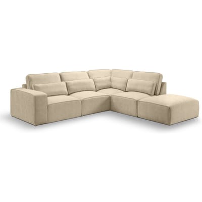 Furnilux Luxe hoekbank rechts beige | stijlvolle woonbank in trendy geweven stof