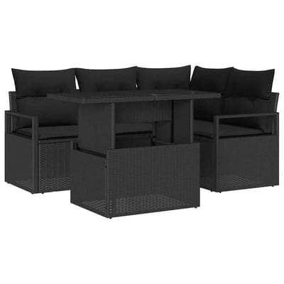 vidaXL - Tuinbank - Set - 5 - st - 4-Aantal - zitplaatsen - Zwart - poly - rattan