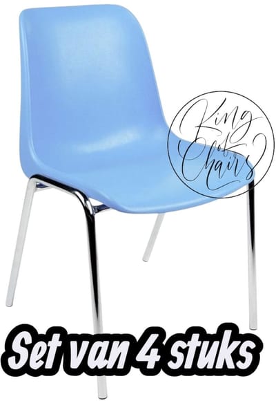 Kantinestoel Helene Lichtblauw -set van 4- verchroomd onderstel kantinestoel stapelstoel kuipstoel vergaderstoel tuinstoel kantine stoel stapel stoel tuin stoel kantinestoelen stapelstoelen kuipstoelen arenastoel schoolstoel bezoekersstoel Everardo