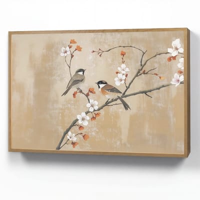 Wandlamp 90x60 cm - Oplaadbaar - Vogels - Bloesemtak - Bloemen - Oranje - Wandlampen binnen woonkamer - Slaapkamer lamp - Decoratieve nachtlamp - Vloerlamp draadloos