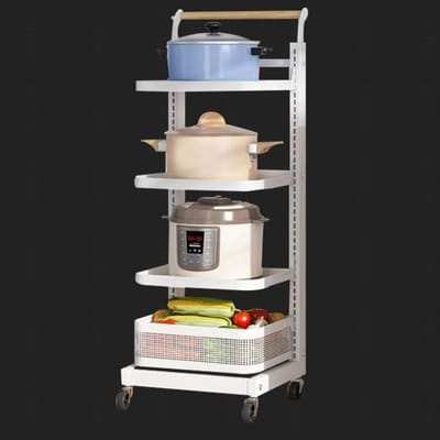 Opbergrek Keuken - Rolllende Kar - Ruimte Besparen - Afneembare Lagen - 4 Planken - Wit