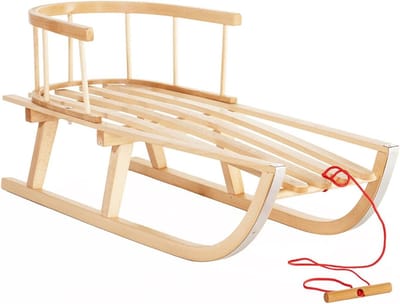 Houten Slee - Kinder slee - Winterpret - Verwijderbare rugleuning - 88-90 cm - Groen Blauw