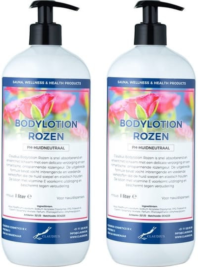 Bodylotion Rozen 1 Liter - met gratis pomp - set van 2 stuks