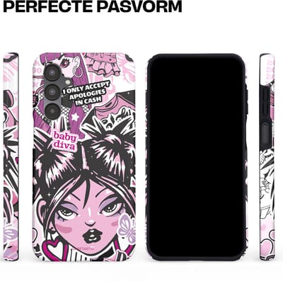 Casetastic hoesje geschikt voor Samsung Galaxy A16 - Dubbellaagse bescherming - Roze Y2K Pop Teen Girly Cash Diva Collage - Fashion Case - Grijs Donkergrijs Wit Lichtroze