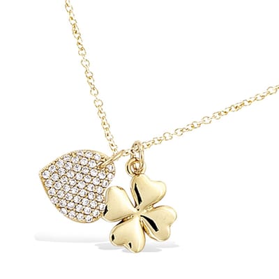CHIVAL - Ketting 18K Verguld Goud " Fortunate" – Luxe - Hypoallergeen - Perfect Cadeau voor Haar - Hartje - Klavertje 4 - Zirkonia - Elegant, - Geschenkverpakking - Valentijnsdag - Geluk - Moederdag