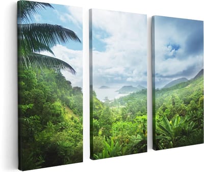 Artaza Canvas Schilderij Drieluik Jungle Uitzicht Op De Seychellen - 120x80 - Foto Op Canvas - Canvas Print