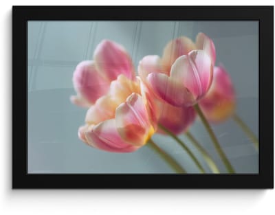 Poster in lijst - Fotolijst 30x20 cm - Posters - Tulpen - Roze - Stelen - Posterlijst zwart - Decoratie - Wanddecoratie woonkamer - Muurdecoratie slaapkamer