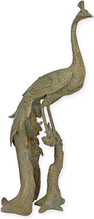 Bronzen Pauw Beeld Sculptuur - Woondecoratie Beeld - pauw beeld brons, metalen pauw decoratie - Realistische details - Luxe antieke look - Stabiele sokkel - 59 cm hoog, groen antiek brons