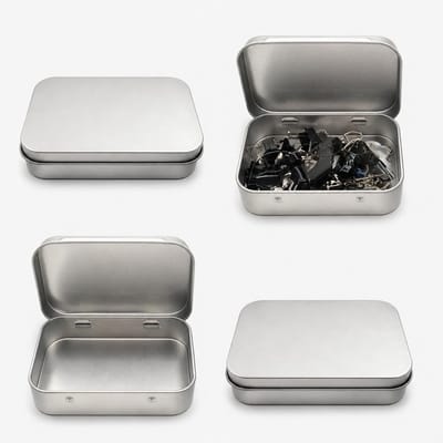 Set van 4 Kleine Rechthoekige Metalen Blikken met Deksel, Ideaal voor Opslag van Muntjes, Pillen en Snoep, Perfect voor Handtassen en Reizen, Afmetingen 9.5 x 6 x 2.3 cm