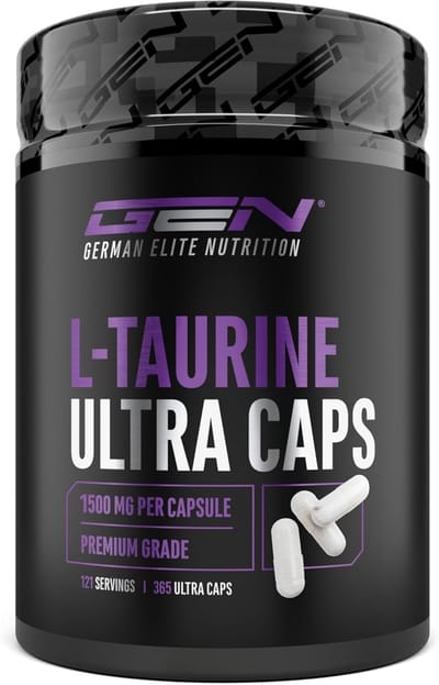 Germen Elite Nutrition - L-Taurine Ultra Caps - 365 capsules - Extra hoge dosering met 1500 mg per capsule - Taurine aminozuur met 99% zuiverheid - Zonder ongewenste toevoegingen