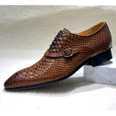 Heren Handgemaakte Italiaanse Stijl Echt Lederen Schoenen met Puntige Neus Python Patroon Bruiloft Oxford Zakelijke Schoenen 42 bruin