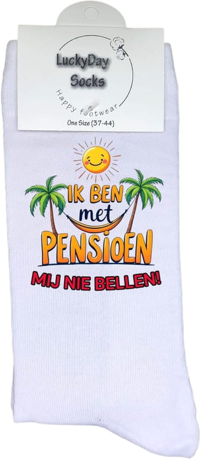 LuckyDay Socks - Pensioen - Mij niet bellen - Zomer sokken - Verjaardag cadeau vrouw en man - Vrolijke sokken - Valentijns cadeau - Kerst sokken - Grappige sokken - Leuke dames en heren sokken - Moederdag - Vaderdag - Socks maken Happy - Maat 37-44