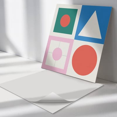 Wallfluent Vinyl Tegels - Geometrie in Contrasten Zelfklevende PVC Tegels - 30 cm x 30 cm - Rood Vinyl Tegels - Set van 9 - Vierkant PVC Tegels - Abstractie Plaktegels - Vinyl Vloer Tegels - Plaktegels Keuken en Badkamer