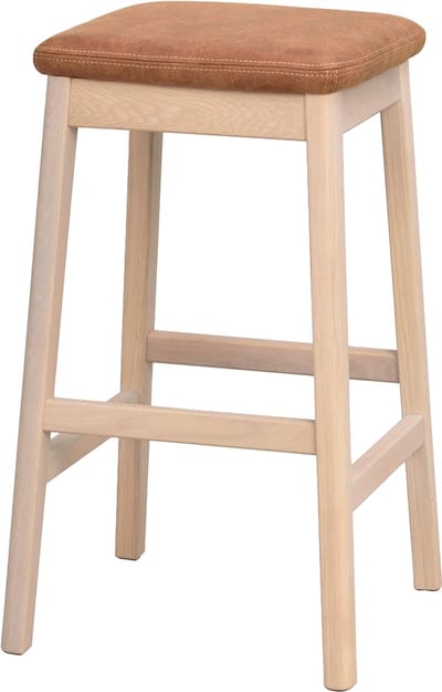 Rowico Home Livermore Barkruk Naturel - Eikenhout - Met Kunstleren Zitkussen - Barkruk zonder Rugleuning - Zonder Armleuning - Rond - Voor Kookeiland - 68 cm