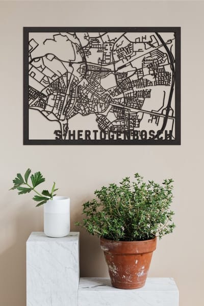 Houten Stadskaart 's-Hertogenbosch Zwart Mdf 30x40cm Wanddecoratie Voor Aan De Muur City Shapes